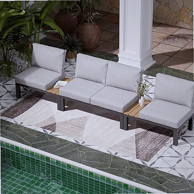 Aluminum Outdoor Patio Furniture Set, 3 Pieces Movable Backrest Modular Sectiona