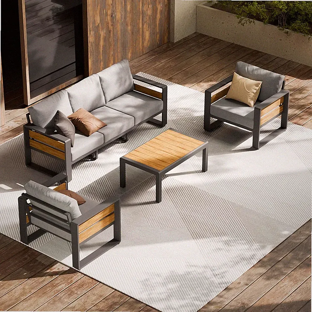 Aluminum Outdoor Patio Furniture Set, 4-Piece Metal Modern outside Sectional Con