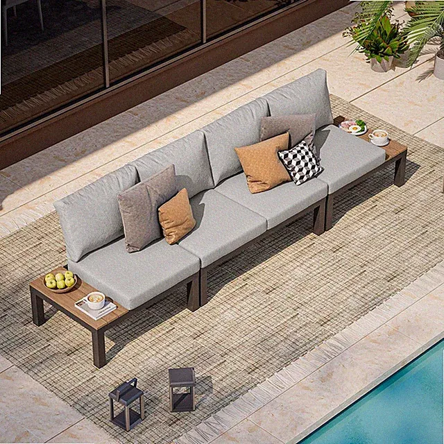 Aluminum Outdoor Patio Furniture Set, 4 Seats Modular Patio Sectional Sofa Set w
