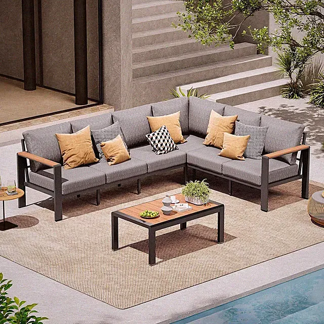 Aluminum Outdoor Patio Furniture Set 6 Seats, Outdoor Sectional Corner Sofa with