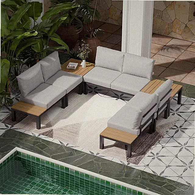 Aluminum Outdoor Patio Furniture Set, 7 Pieces Movable Backrest Modular Sectiona