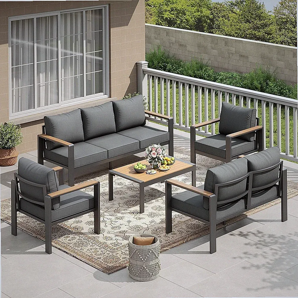 Aluminum Outdoor Patio Furniture Set 7 Seats Sectional Set with Thick Cushions