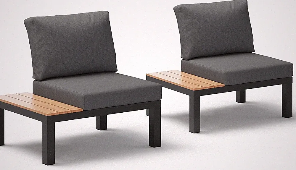 Aluminum Outdoor Patio Sofa Set, 2 Seats Modular Sectional Sofa with Side Table