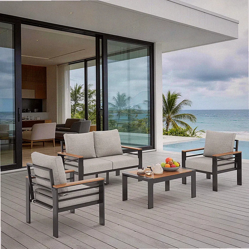 Aluminum Patio Furniture Set 4 Seats Oversized Outdoor Sectional Washable Table