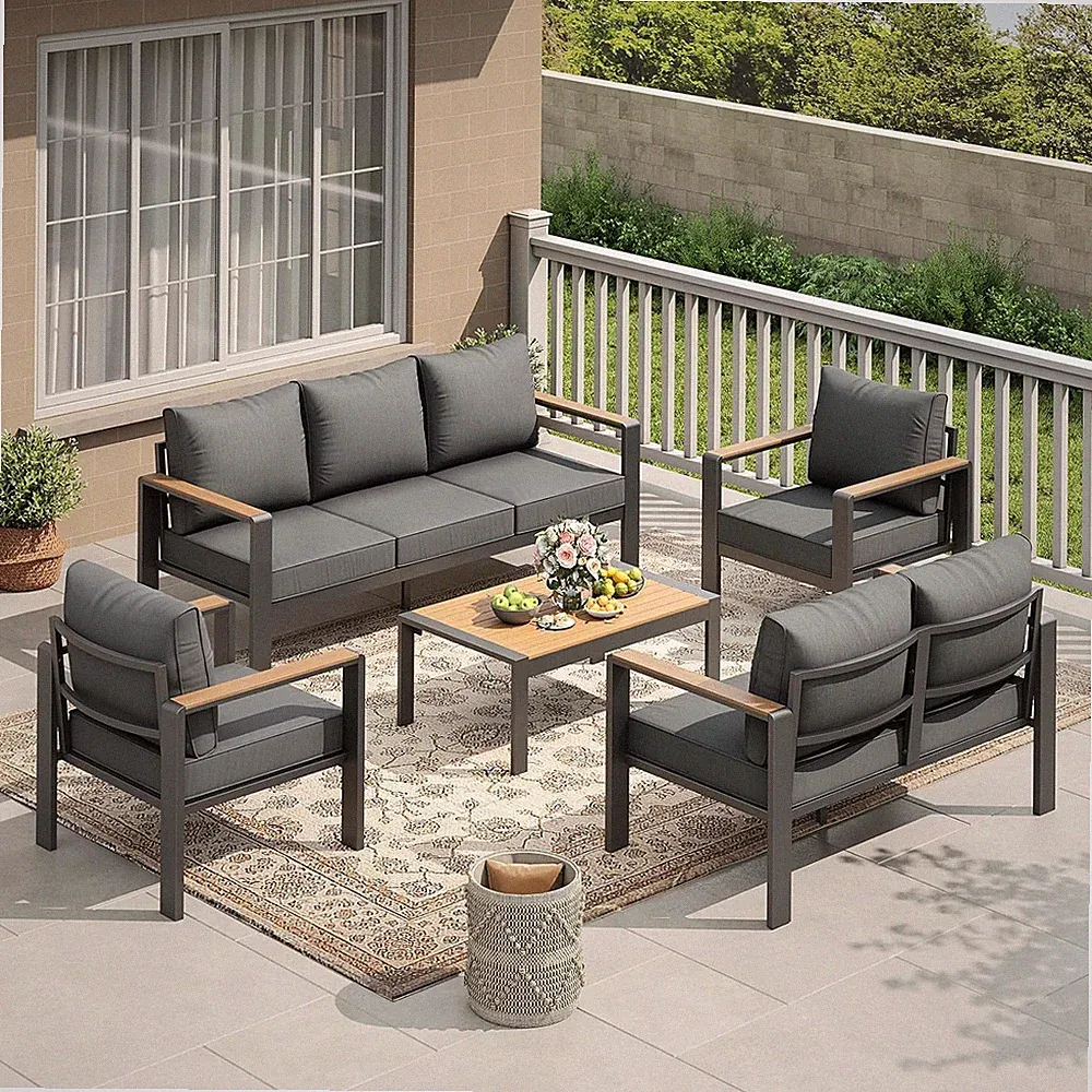 Aluminum Patio Furniture Set 7 Seats, Generous Outdoor Sectional with Washable T