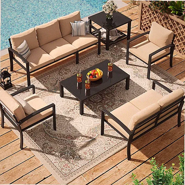 Aluminum Patio Furniture Set 7 Seats, Modern Outdoor Furniture Clearance with