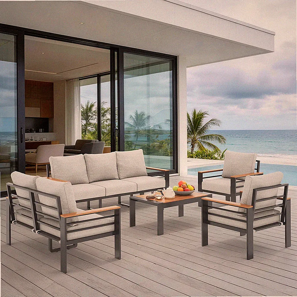 Aluminum Patio Furniture Set 7 Seats Oversized Outdoor Sectional Washable Table