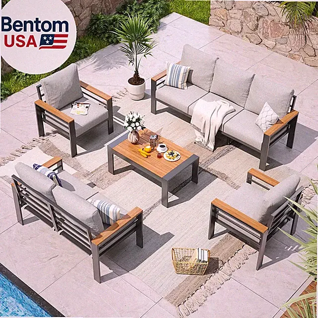 Aluminum Patio Furniture Set 7 Seats, Oversized Outdoor Sectional with Washable
