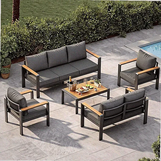 Aluminum Patio Furniture Set 7 Seats with Table Outdoor Sectional Thick Cushions