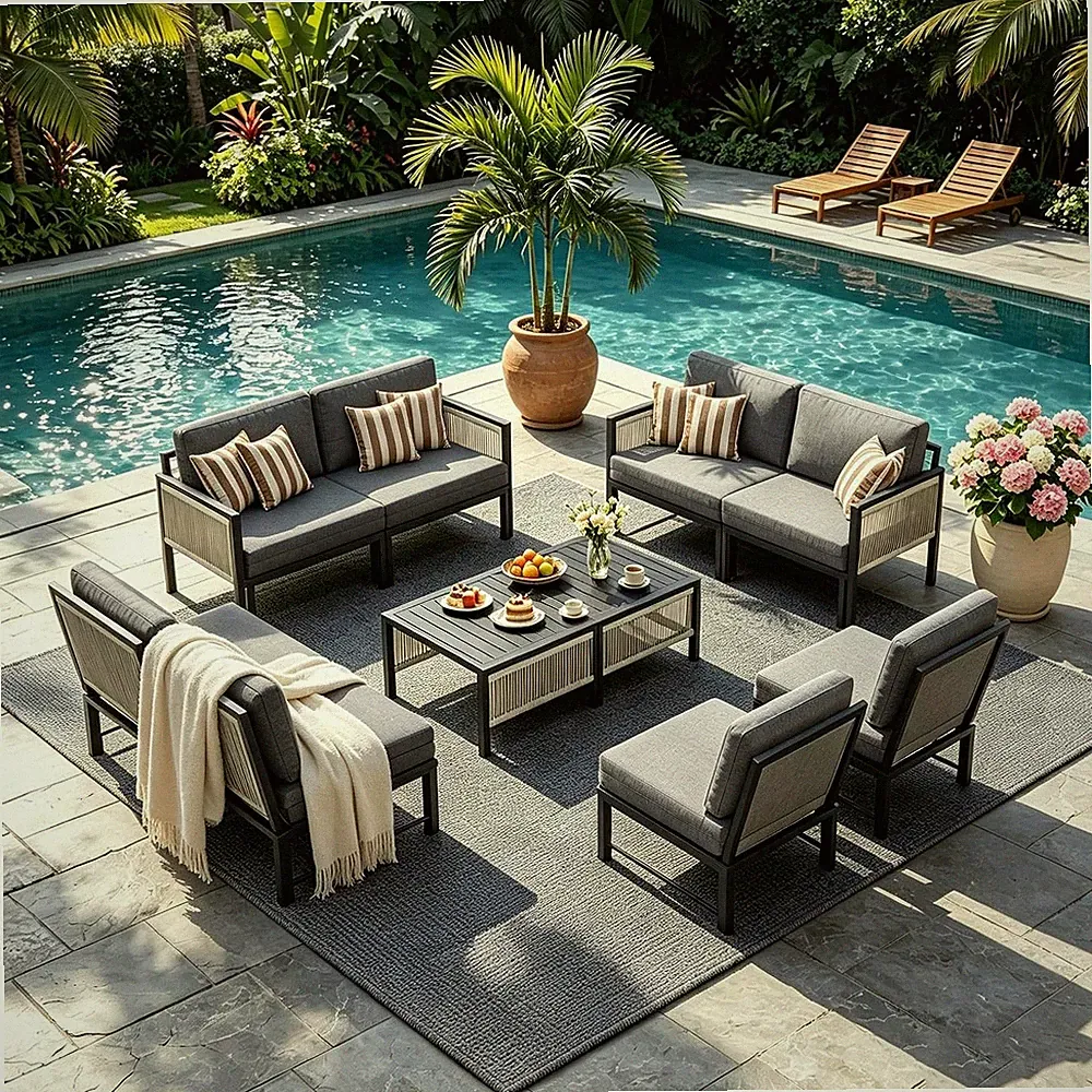 Aluminum Patio Furniture Set 8 Seats Outdoor Sectional Couch with
