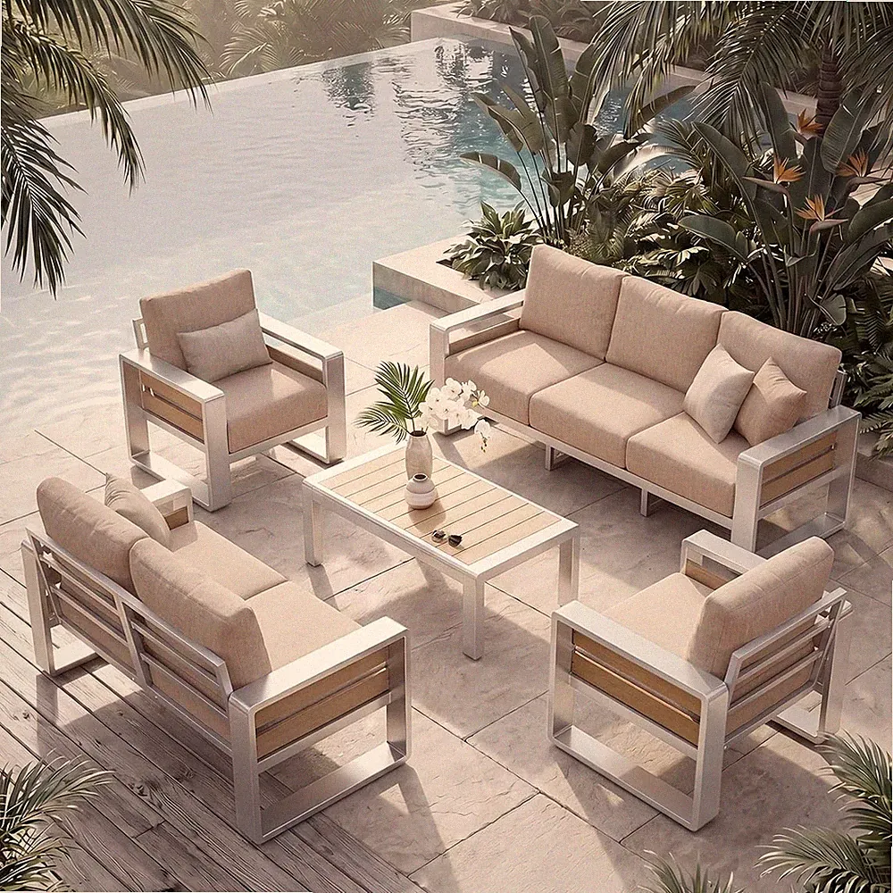 Aluminum Patio Furniture Set Luxury Outdoor Sectional 6" Olefin Cushions Tables
