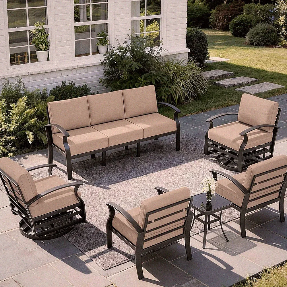 Aluminum Patio Furniture Set with 2 Swivel Chairs 7-Seat Metal Outdoor Furniture