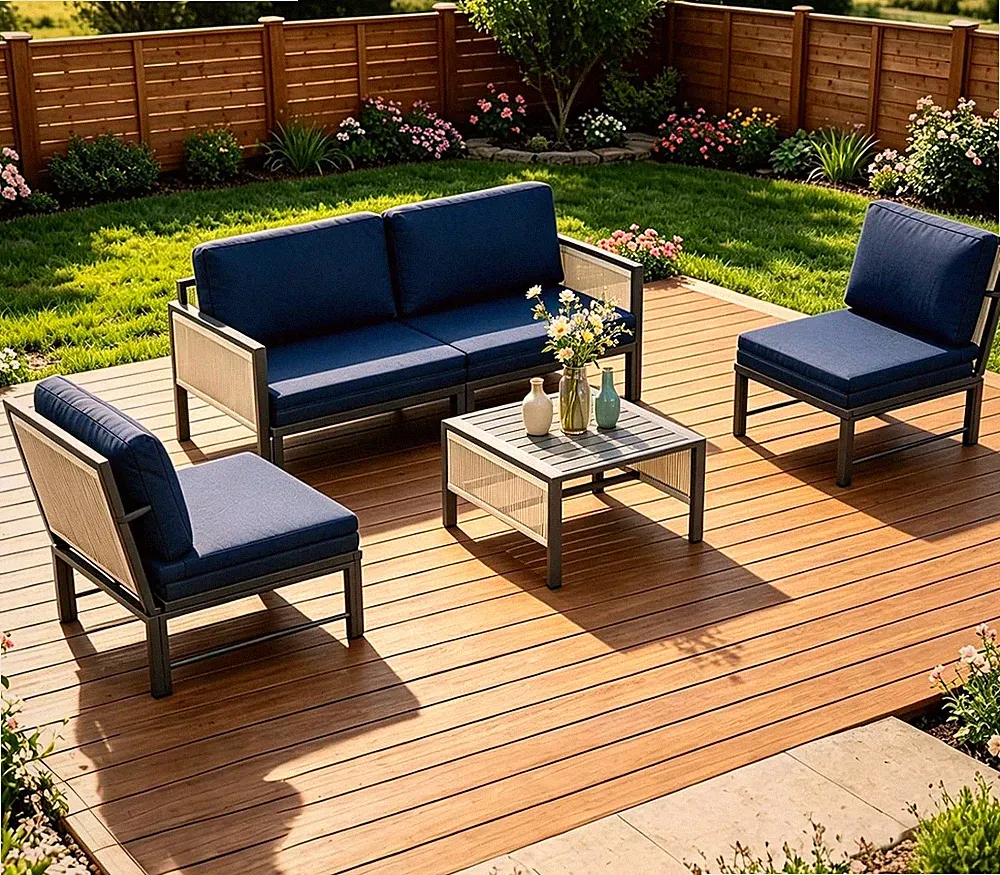 Aluminum Patio Sectional Sofa Set (Dark Blue, 4PCS, 4 Seat) | Outdoor