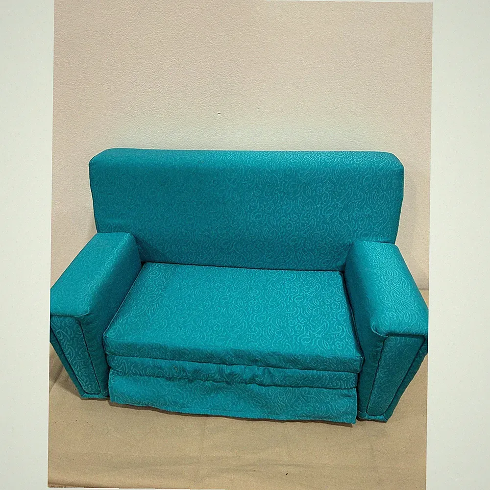 American Girl Doll Teal Blue Fold Out Sofa Bed Furniture Scroll Pattern CMC57