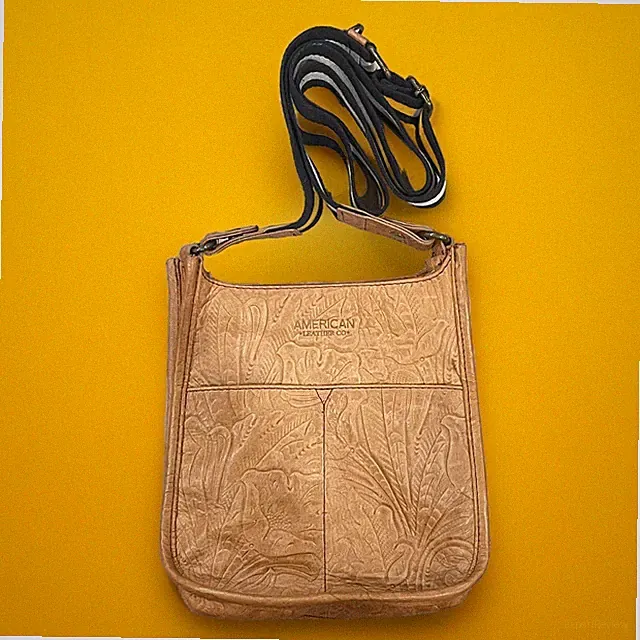 American Leather Co. Brown Tooled Leather Kansas Crossbody Bag