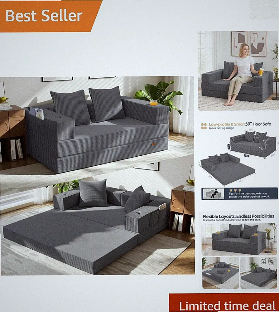American Style 4-in-1 Futon Sofa - Chic Seating for Living Room or Guest Room