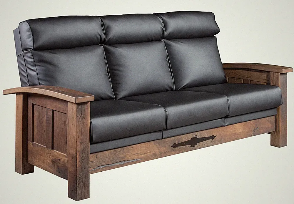 Amish Rustic Shaker Sofa Couch Cabin Upholstered Solid Reclaimed Hardwood 76"w