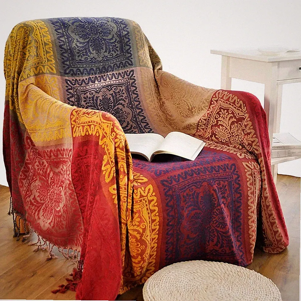 amorus Bohemian Throw Blankets Chenille Jacquard Tassels Soft Chair Cover for...