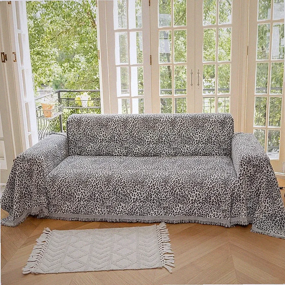AMWAN Luxury Style Jacquard Grey Leopard Print Chenille Sofa Cover Couch Sofa