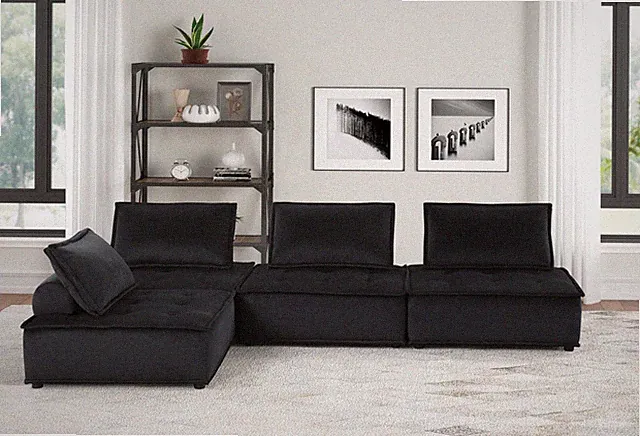 Anna 120" Black Velvet 4 Pc Sectional Sofa