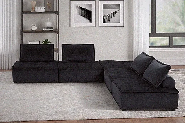Anna 120" Black Velvet 5 Pc Sectional Sofa
