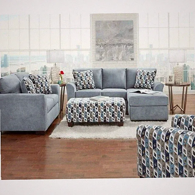 Anna Blue/Grey - Mini Sectional/ Chofa Set