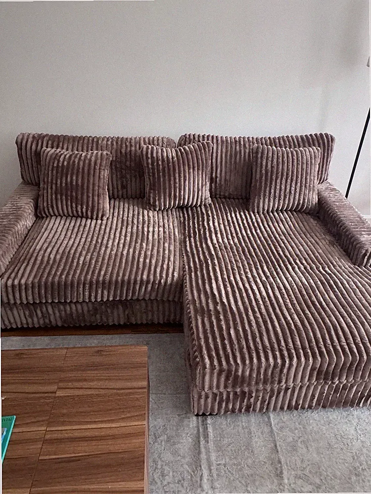 Anne 82" W Comfy Upholstered Plush Corduroy Modular Sectional Sofa - Light Brown