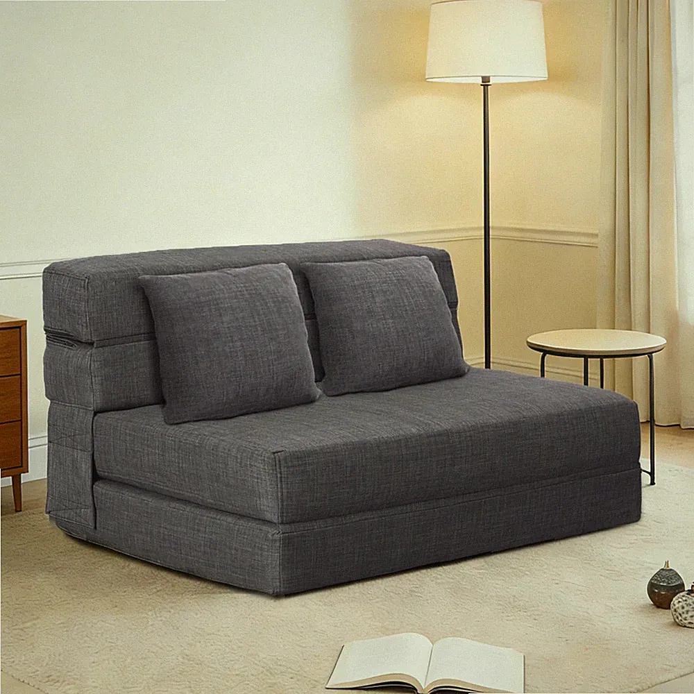 ANONER 60" Fold Sofa Bed Couch Memory Foam with 2 Pillows Queen, Dark Grey