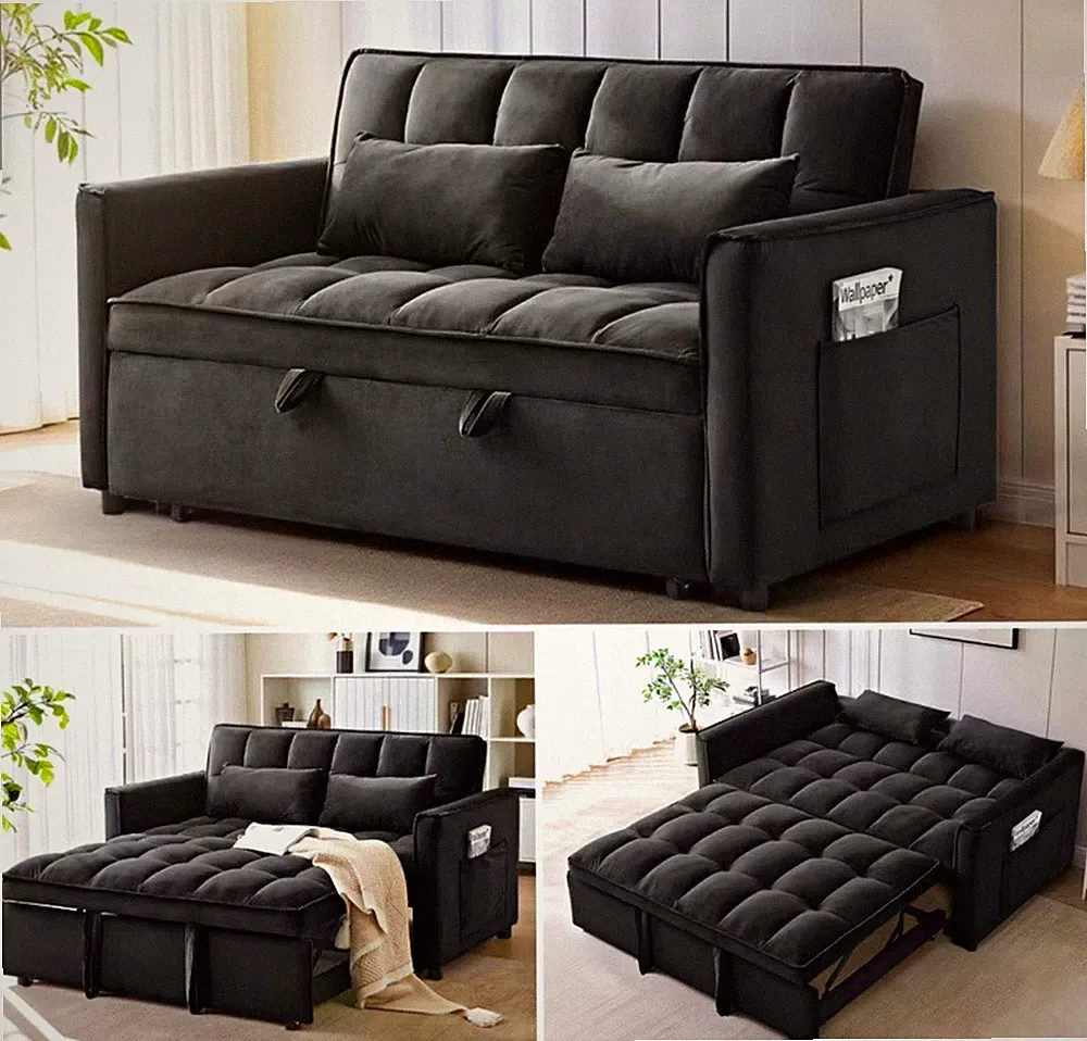 Anpport 3-in-1 Convertible Sleeper Sofa Bed, Pull-Out Loveseat Couch with Adjust