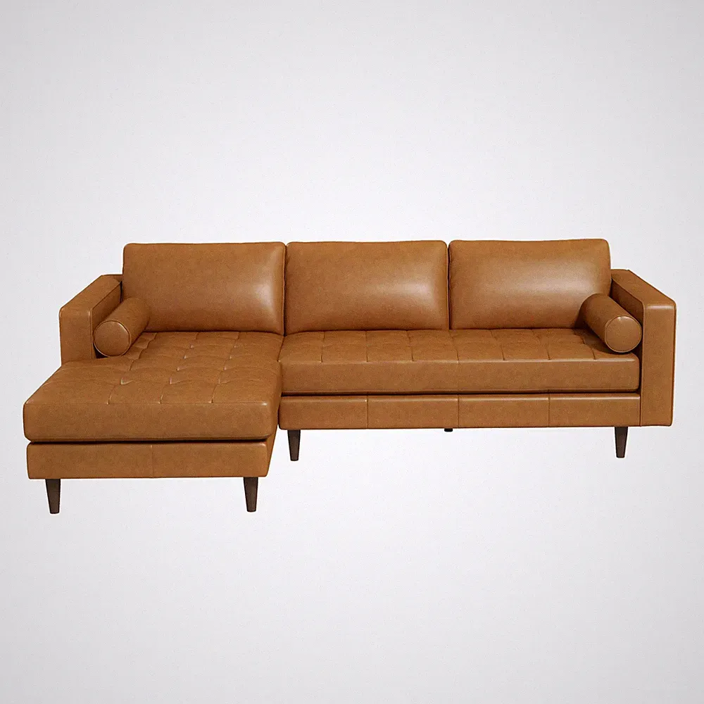Anthony Genuine Tan Leather Left-Facing Sectional Sofa