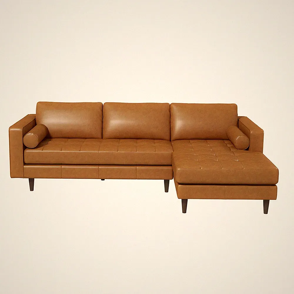 Anthony Genuine Tan Leather Right-Facing Sectional Sofa