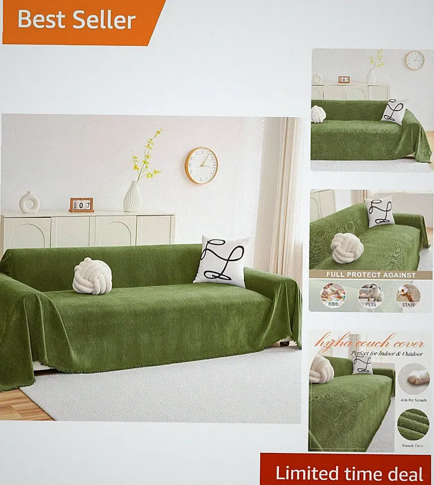 Anti-Scratch Chenille Sofa Cover for Dogs - Machine Washable 71x134 Inch