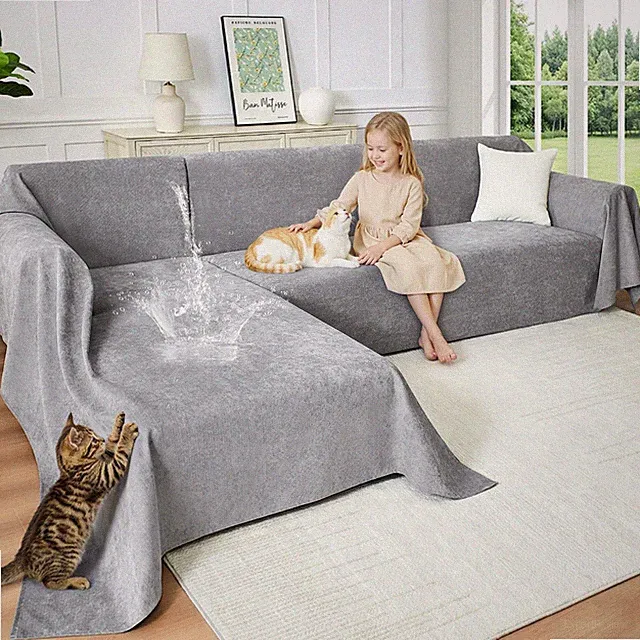 Anti-Scratch Sectional Couch Covers for Sofa, 2 Pcs Water Resistant Couch Cov...