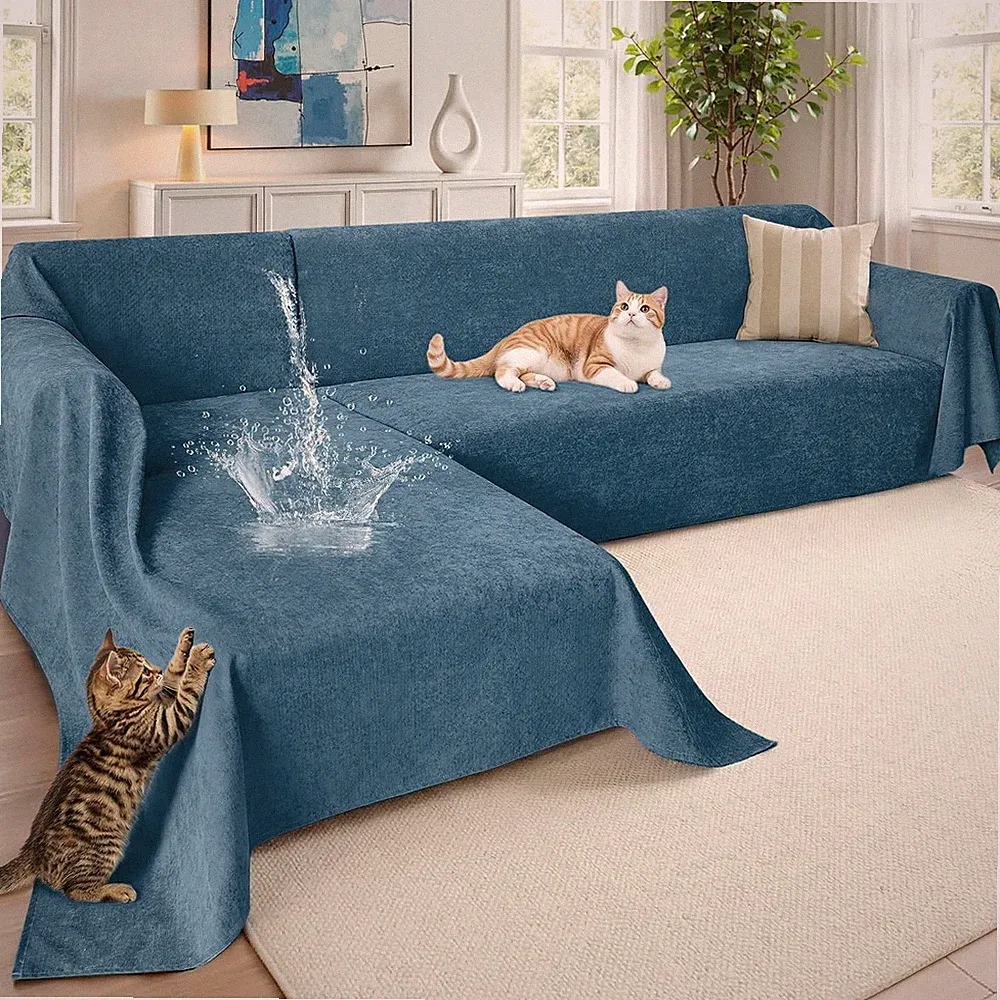 Anti-Scratch Sectional Couch Covers for Sofa, 2 Pcs Water Resistant Couch Cover