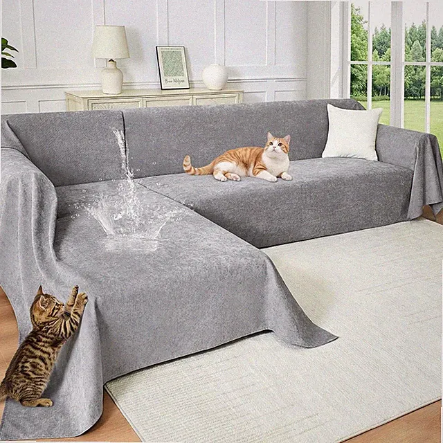 Anti-Scratch Sectional Couch Covers L Shape 2 Pcs L Grey Anti-Scratch &