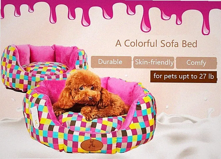 Anti-slip Bottom Colorful Cotton Canvas Plush Cat Dog Small Animal Pet Sofa Bed