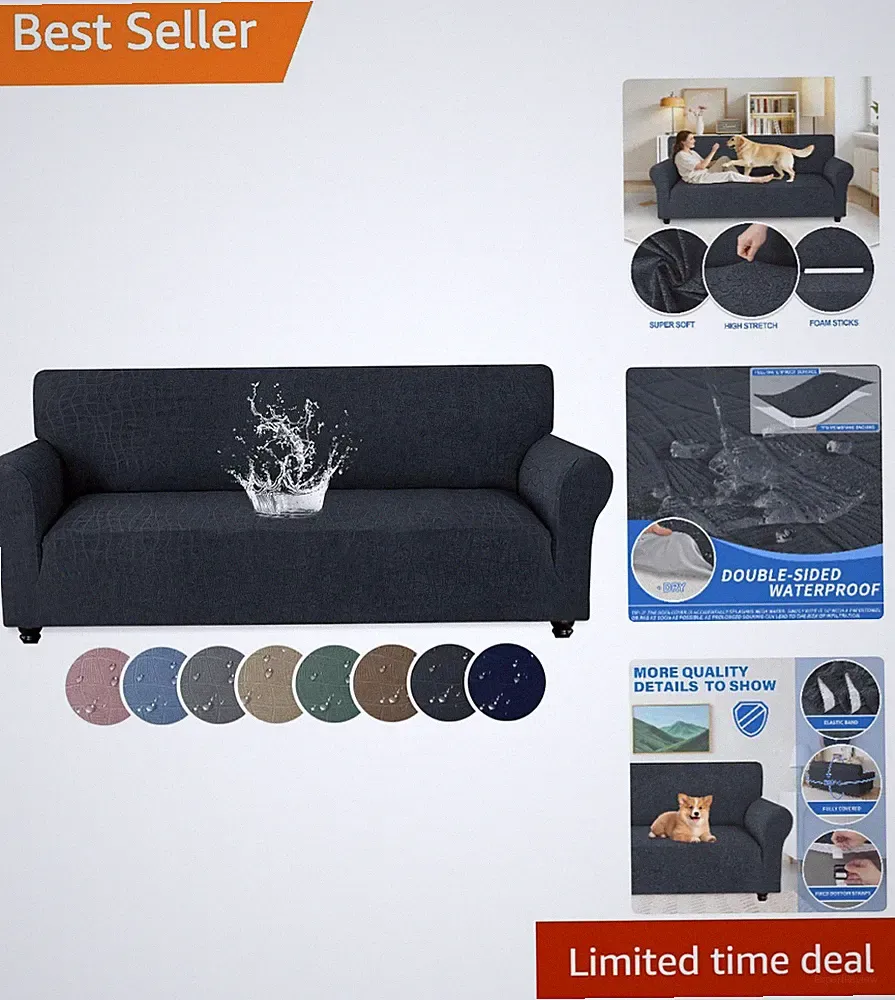 Anti-Slip Dark Gray Stretch Sofa Cover for 3 Cushion, Machine Washable & Elegant