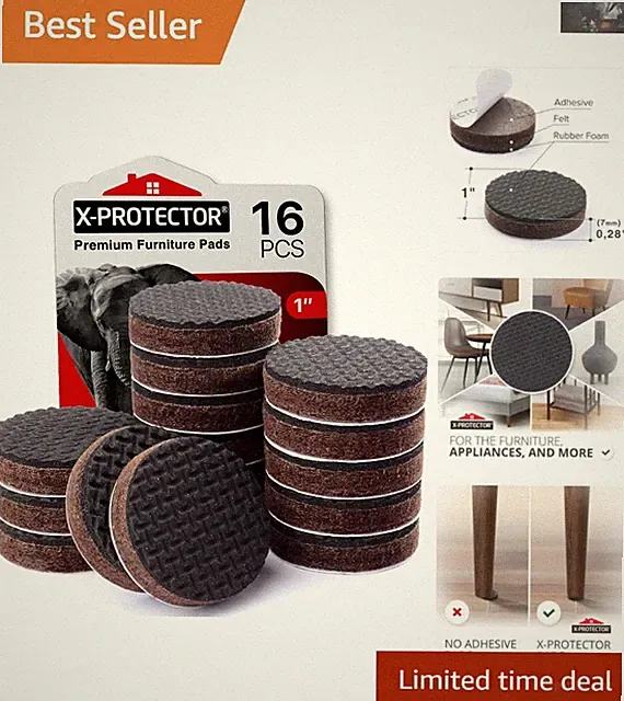 Anti-Slip Furniture Pads 16 Pcs - 1" Round Self-Stick Rubber Feet Protectors