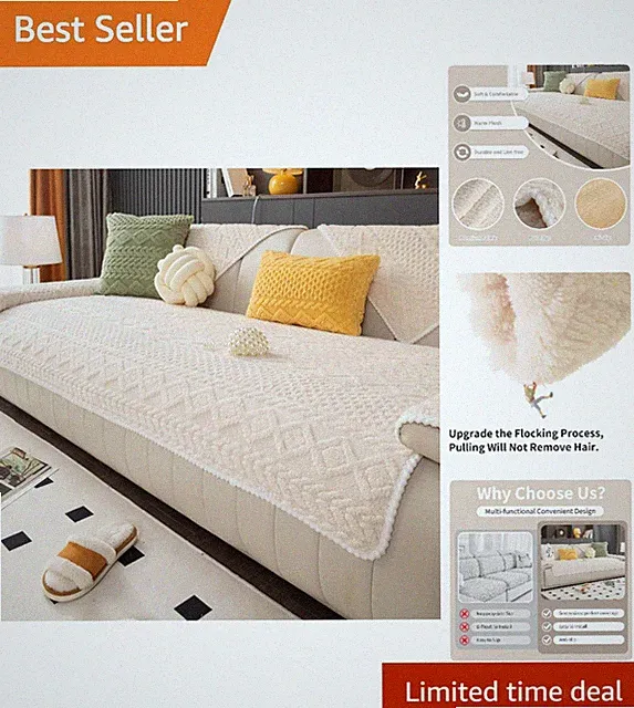 Anti-Slip Plush Couch Cover for 2-3 Seat: 35.4"x71" - Protects and Beautifies