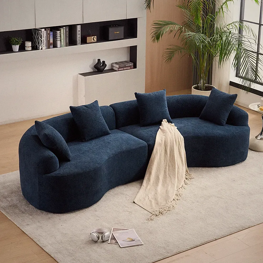 Antique Blue Fabric Sectional Sofa Luxurious Design Indoor Outdoor