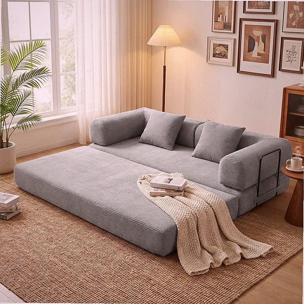 Antique Corduroy Convertible Sofa Bed 2 in 1 Foldable Futon Sleeper Sofa