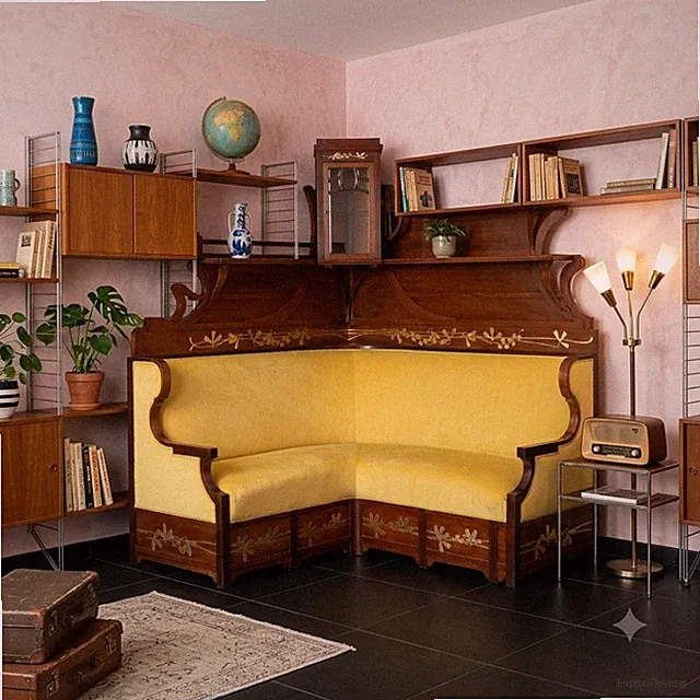 Antique Corner Sofa Art Nouveau Mahogany Oak XIX Century Original