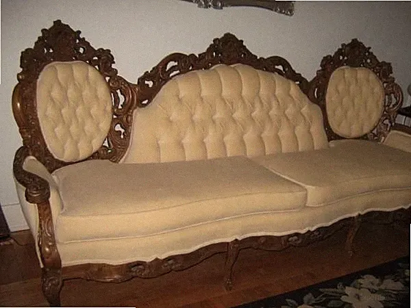 antique early 1900s Victorian rococo sofa couch and love seat light cream color