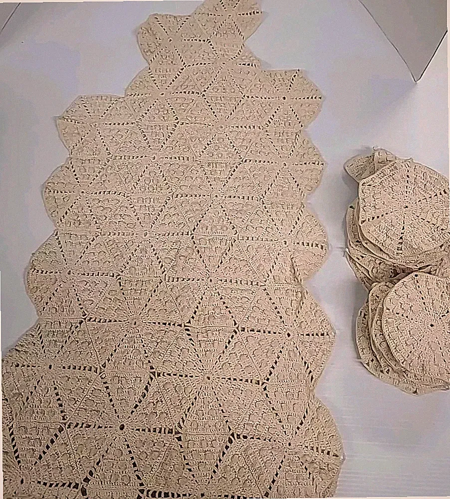 Antique French Crochet Bed Coverlet Sofa Table Runner Runner Extra 15" ×56"