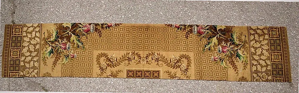 Antique French? Victorian Floral Ornate Wool Rug Carpet Runner Section 138"X27"