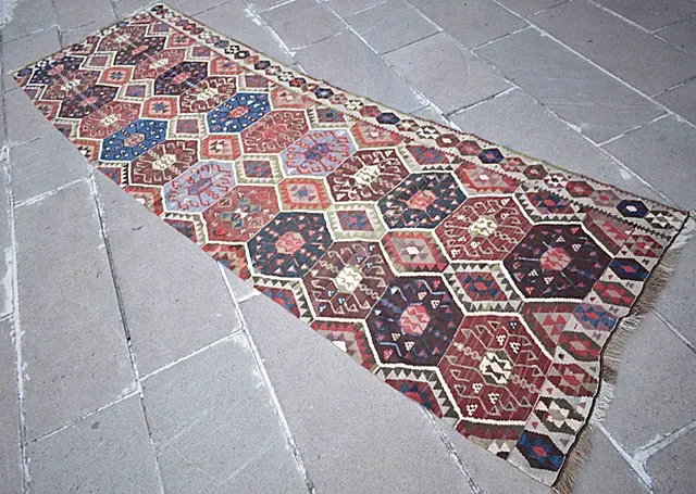 Antique Turkish Rug 34'' x 112'' Collector's Item Fragment Kagizman Wool Rug