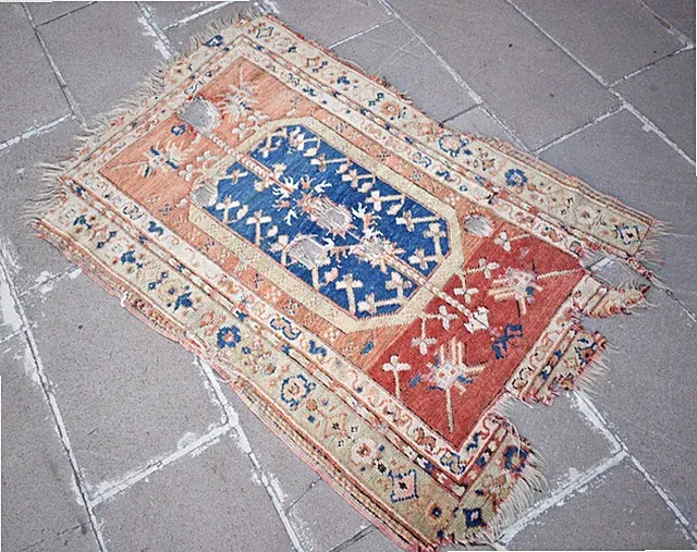 Antique Turkish Rug 35'' x 53'' Collector's Item Fethiye Rug Fragment Wool Rug