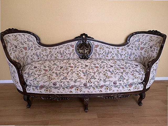Antique Victorian Era Mahogany Floral Upholstered Sofa