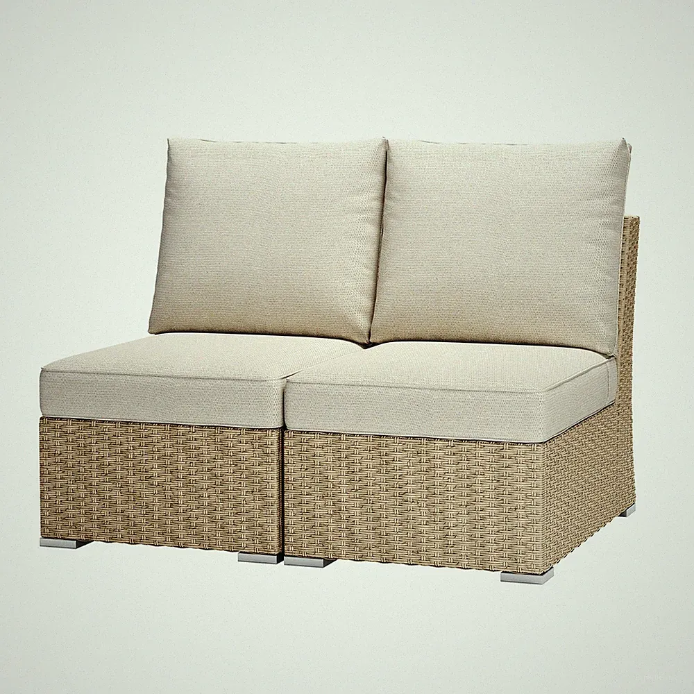 Aoodor 2PCS Patio Armless Rattan Sofa Modular Sectional Wicker Couch w/ Cushions