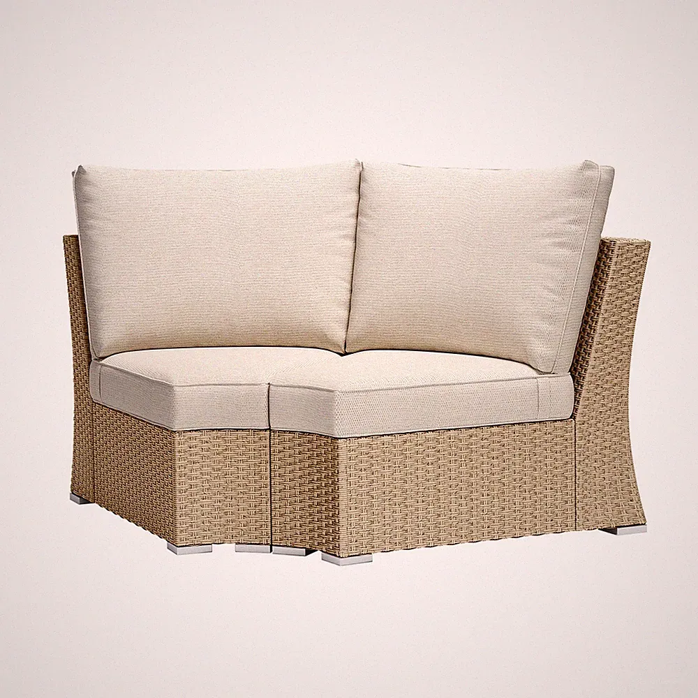 Aoodor 2PCS Patio Corner Rattan Sofas Modular Sectional Wicker Couch w/ Cushions